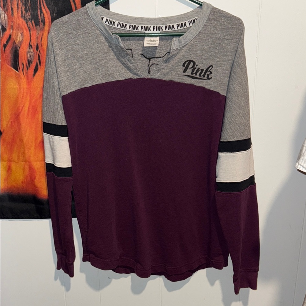 PINK Victoria's Secret Gray and Deep Purple Sweater